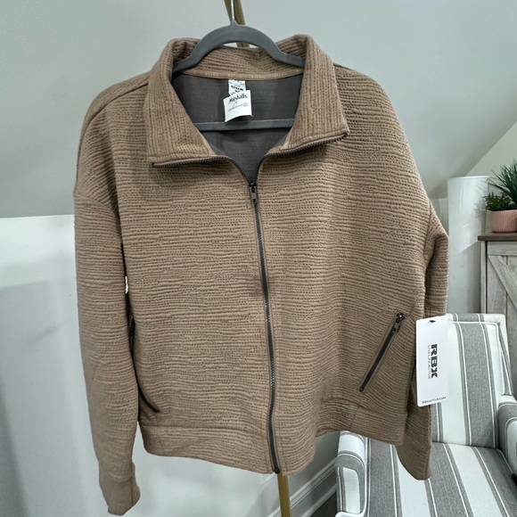 RBX $68 Women’s Textured Mock Neck Top Full Zip Jacket Medium NWT Zipper Pockets - Picture 1 of 5